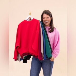 Zenana Raised Ribbed ballon sleeve dolman top, in red, size small